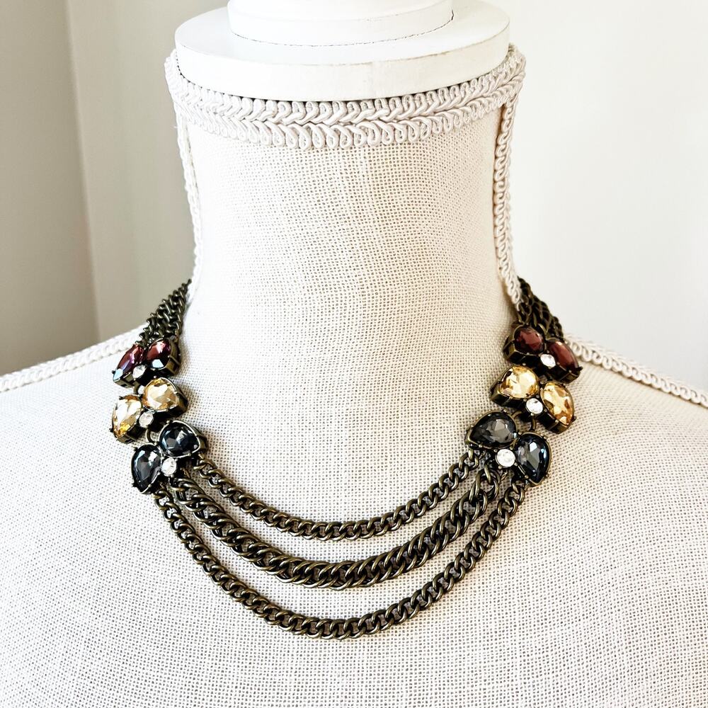 Chloe + Isabel 3-Strand Chain & Flower Rhinestone Necklace